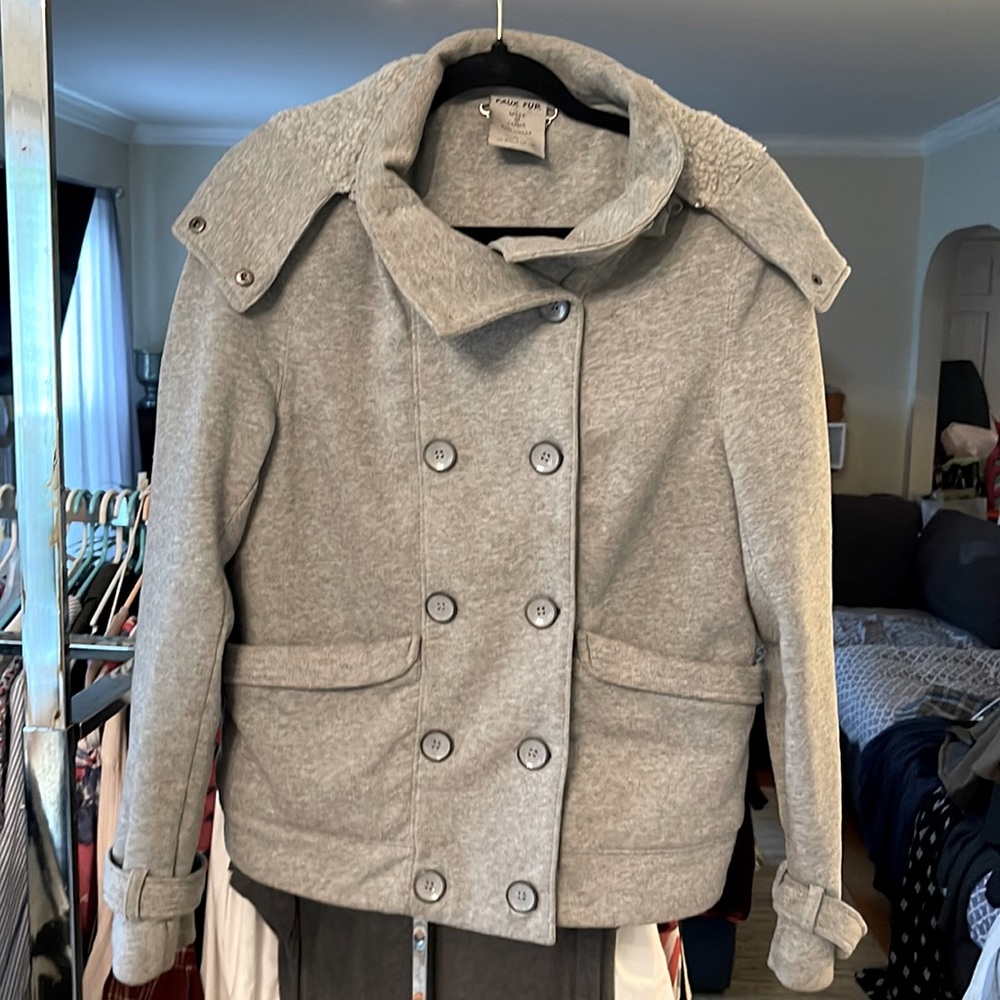 Faux Fur XL peacoat gray hoodie